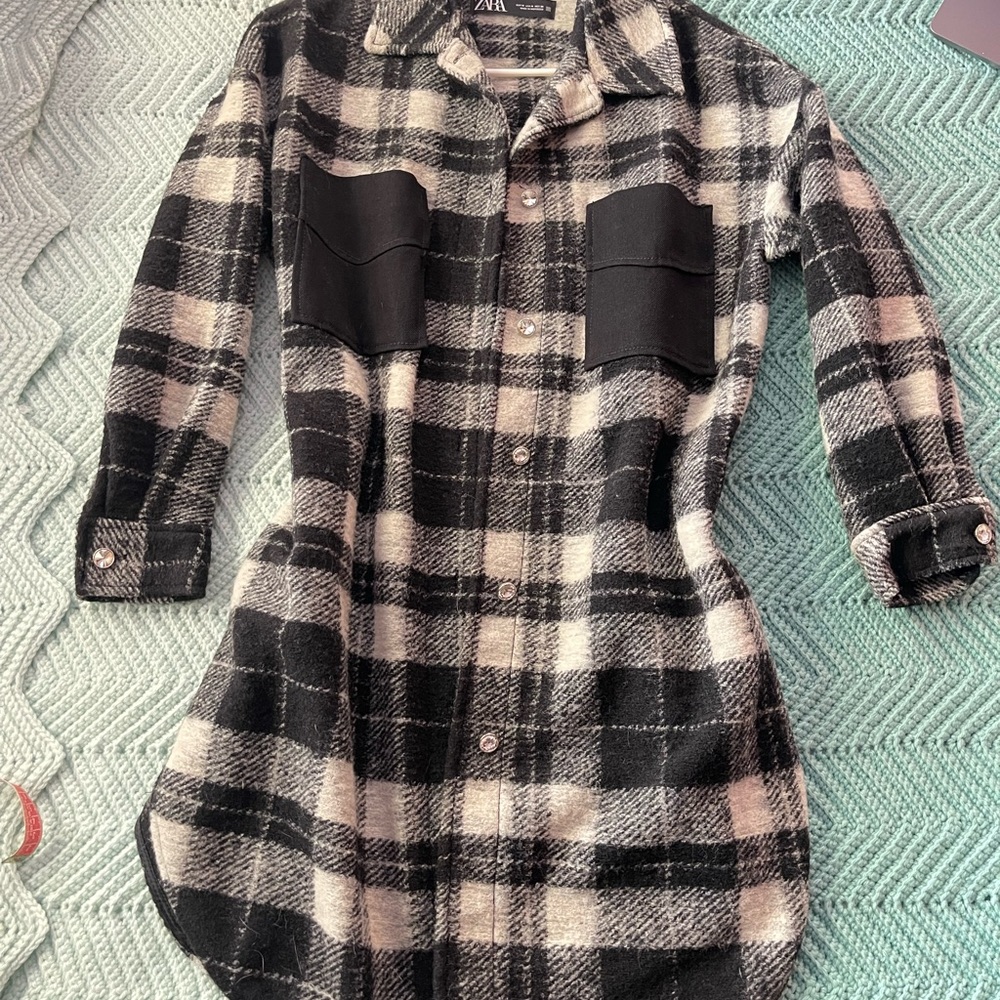 Zara white and black Plaid Button Down Jacket